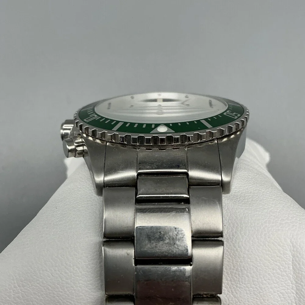 Armitron Mens Watch 45mm Green Dial Stainless Day Date New Battery 7.75